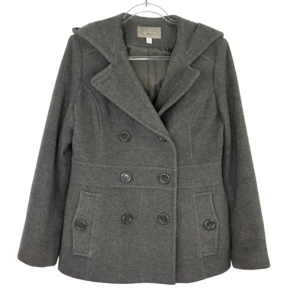 Croft & Barrow Charcoal Gray Double-Breasted Wool Pea Coat Medium Women's Coat